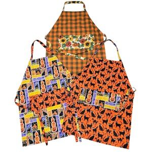 Handmade Halloween Thanksgiving Fall Bib Apron Set Of 3 Cooking Crafting Teacher